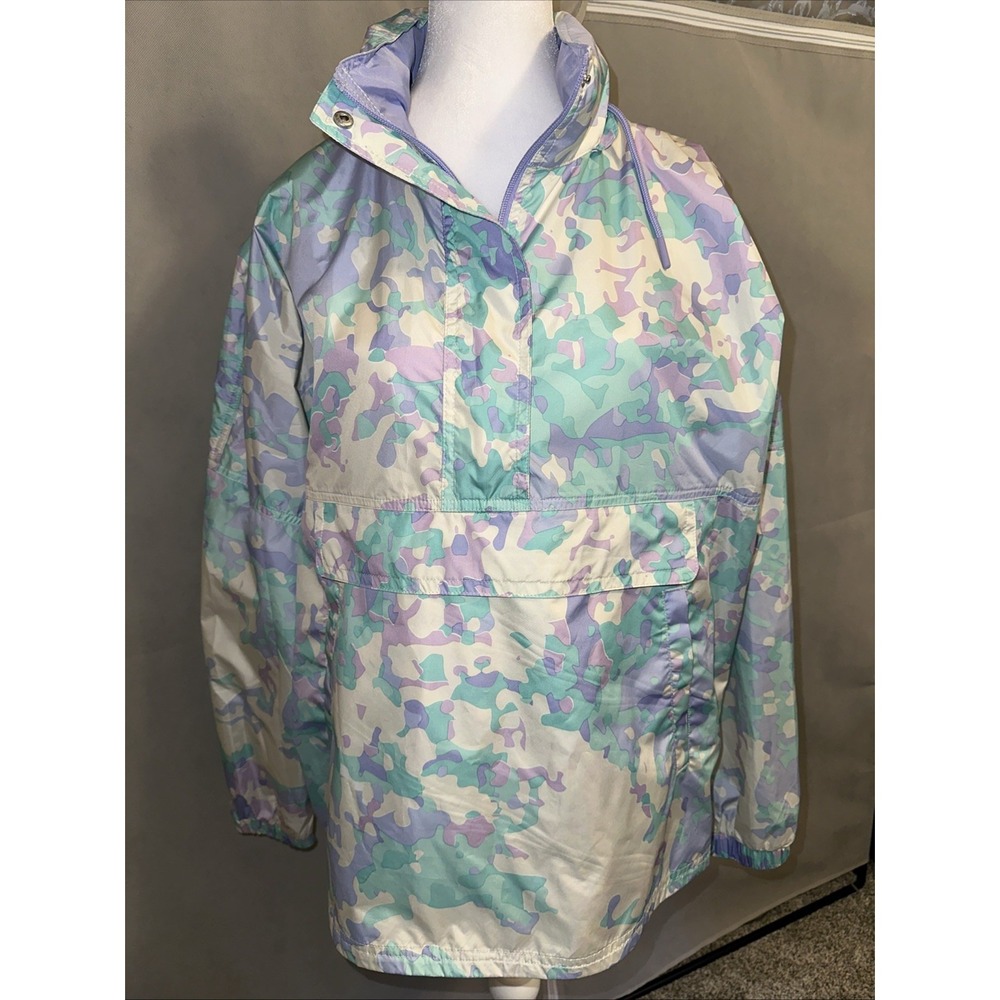 Lauren James Jacket Womens L Windbreaker Pockets Vented‎ Packable Hood Pullover
